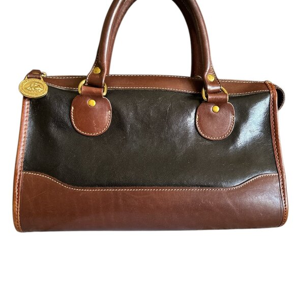 Vintage Brahmin Satchel Handbag Brown Black Smooth Leather Timeless Preppy - Picture 11 of 16